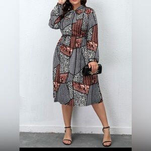 SHEIN LUNE Plus Chevron And Leopard Print Tie Ne